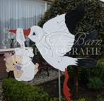 Geboortebord Ooievaar met Baby Meisje in Draagdoek, Kinderen en Baby's, Ophalen of Verzenden, Zo goed als nieuw, Geboortebord