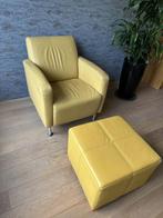 lederen fauteuil + poef samen, Ophalen, Gebruikt, 50 tot 75 cm, Leer