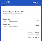 2 kaartjes hollandse toppers tegelen 29augustus, Tickets en Kaartjes, Twee personen, Augustus