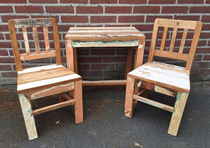 Otentic Sloophout/Scrapwood Kinderset, Kinderen en Baby's, Kinderkamer | Tafels en Stoelen, Zo goed als nieuw, Stoel(en), Ophalen