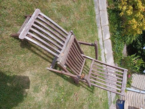 Oude ( Titanic ) Tuinstoel., Tuin en Terras, Tuinstoelen, Gebruikt, Hout, Inklapbaar, Verstelbaar, Ophalen