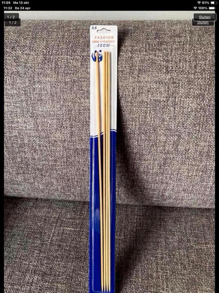 Houten Sokkennaalden / Kousennaalden 3,5 mm / 40cm, Hobby en Vrije tijd, Breien en Haken, Zo goed als nieuw, Breien, Naald, Verzenden