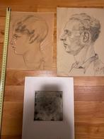 Oude tekeningen portret, Antiek en Kunst, Kunst | Tekeningen en Foto's, Verzenden