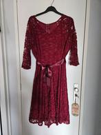 Bordeaux Rode Kant Jurk, Ophalen, Maat 46/48 (XL) of groter, Knielengte, Rood
