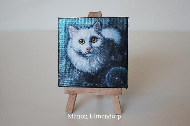 Uniek Handgeschilderd Schilderijtje Kat , Gesigneerd, Antiek en Kunst, Kunst | Schilderijen | Modern, Ophalen of Verzenden