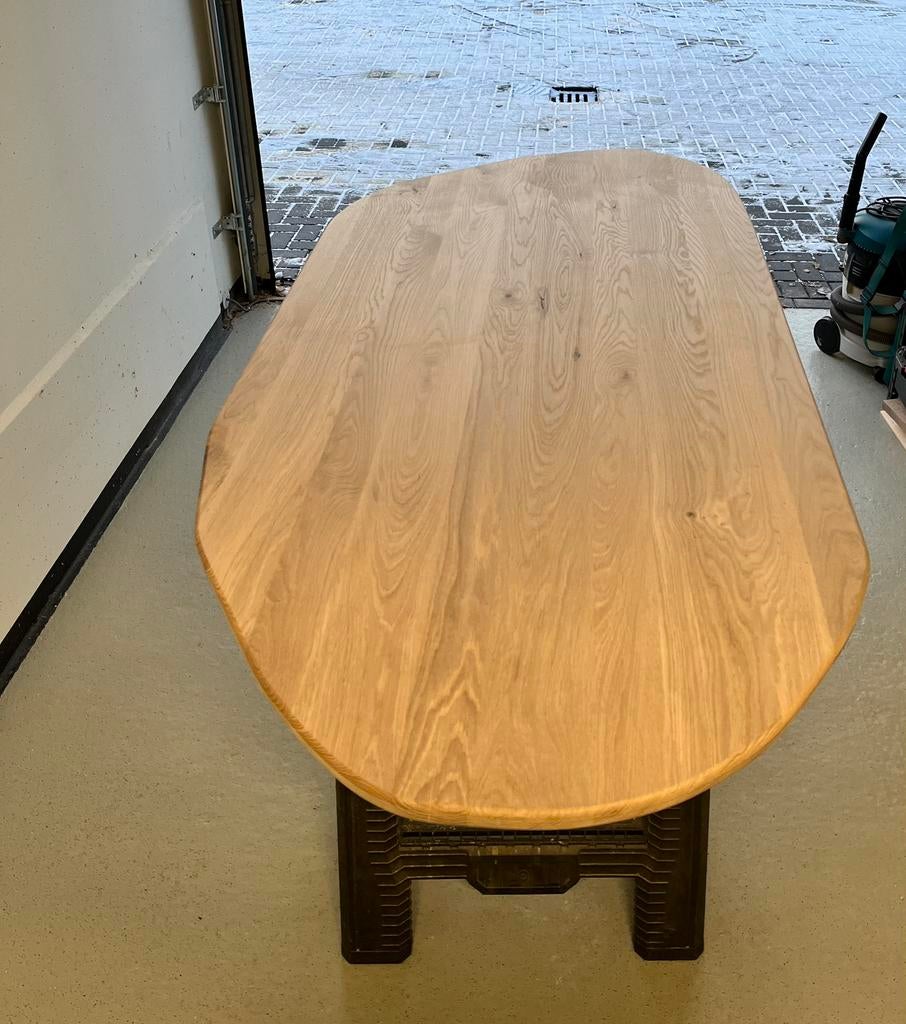 Organische eettafel “Kiezel” 210x100x3 bol eiken rustiek, Huis en Inrichting, Tafels | Eettafels, Ophalen, Eikenhout, 50 tot 100 cm
