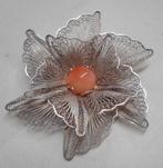 Prachtige zilveren filigrain broche met steen nr.1492, Sieraden, Tassen en Uiterlijk, Broches, 4 tot 7 cm, Verzenden, Zo goed als nieuw
