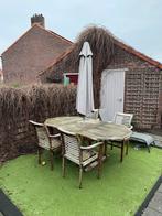 Tuinset met 4 stoelen en parasol, Tuin en Terras, Ophalen, 4 zitplaatsen, Gebruikt, Eettafel