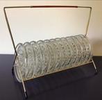 Vintage onderzetters van Leerdams glas in rek jaren 1960/70, Ophalen of Verzenden