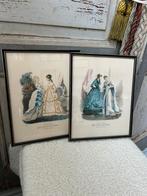 Ingelijste Franse mode illustraties oud, Ophalen