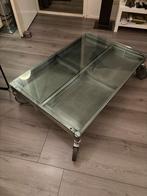 Glazen Salontafel met Wielen, Huis en Inrichting, Tafels | Salontafels, Ophalen, Gebruikt, 100 tot 150 cm, Glas