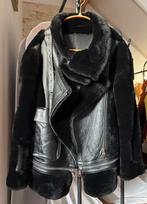 Black pure wool leather and fur size L, Ophalen, Nieuw met kaartje, Jas | leer