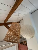 Bohemian Hanglampen Set rond wit, zwart naturel rotan., Huis en Inrichting, Lampen | Hanglampen, Ophalen, Gebruikt, Metaal, Minder dan 50 cm