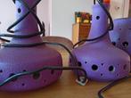 Vintage paarse hanglampen met plafondkap keramiek, Ophalen of Verzenden, Gebruikt, Overige materialen