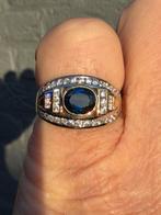 18 karaat gouden ring met saffier en 42 diamanten 1.60ct!, 18 tot 19, Ophalen of Verzenden, Dame of Heer, Met edelsteen