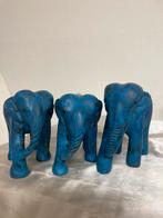 Drie houten handgesneden olifanten Thailand puntgaaf 14x17cm, Antiek en Kunst, Ophalen of Verzenden