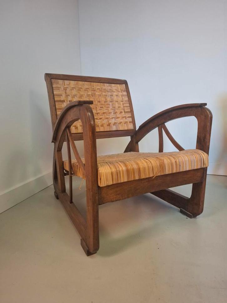 Set van 4 art deco fauteuils bentwood rotan fauteuil stoelen, Huis en Inrichting, Fauteuils, Gebruikt, 50 tot 75 cm, Minder dan 75 cm