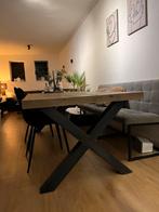 Tafel met stalen kruispoot, Huis en Inrichting, Tafels | Eettafels, Ophalen, Gebruikt, 100 tot 150 cm, 200 cm of meer