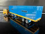 Tekno Scania 141 met container oplegger, Hobby en Vrije tijd, Modelauto's | 1:50, Ophalen of Verzenden, Bus of Vrachtwagen, Zo goed als nieuw