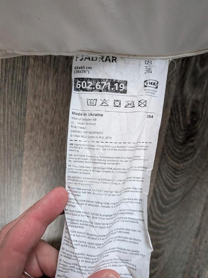 2 Grote Kussens 65x65 cm - Fjädrar IKEA, Huis en Inrichting, Woonaccessoires | Kussens, Zo goed als nieuw, Beige, Vierkant, Ophalen of Verzenden