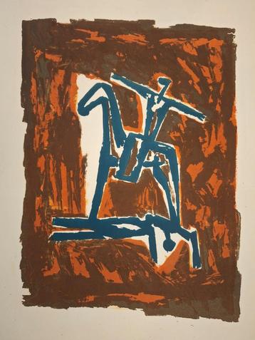 Abstracte Litho met Blauwe Lijnen beschikbaar voor biedingen