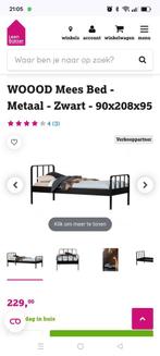 Eenpersoons zwart metalen bedframe LEENBAKKER, Huis en Inrichting, Slaapkamer | Bedden, Ophalen, Eenpersoons, Zwart, Zo goed als nieuw