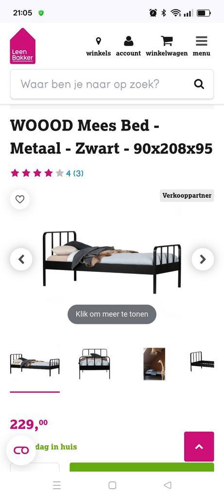 Eenpersoons zwart metalen bedframe LEENBAKKER, Huis en Inrichting, Slaapkamer | Bedden, Zo goed als nieuw, Eenpersoons, Metaal