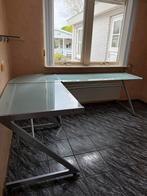 Hoekbureau staal met glas, Huis en Inrichting, Bureaus, Ophalen, Gebruikt, Bureau