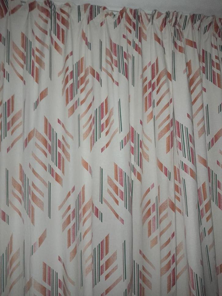 Set vintage gordijnen grafische print, Huis en Inrichting, Stoffering | Gordijnen en Lamellen, 200 cm of meer, 200 cm of meer