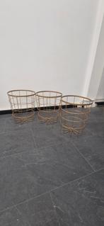 Set van 3 gouden metalen manden, Overige materialen, Gebruikt, Mand, Rond