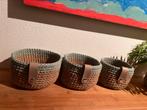 Set van 3 jute mandjes met licht groen katoen en leren band, Ophalen of Verzenden, Nieuw, Rond, Mand