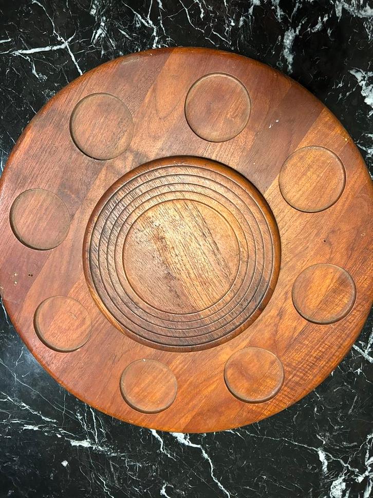 Digsmed teak draaiende plateau, Huis en Inrichting, Woonaccessoires | Dienbladen, Gebruikt, Hout, Rond, Ophalen of Verzenden