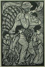 Chris Lebeau (1878 - 1945) Houtsnede 'Vluchtenden' 1924. Afm, Antiek en Kunst, Ophalen of Verzenden