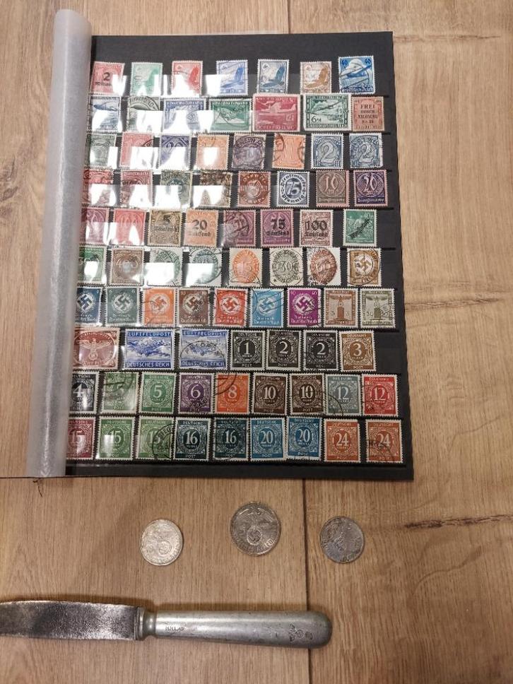 bijzondere kavel 3e rijk ,munt ,postzegel,mes 175,--  Duits, Verzamelen, Militaria | Tweede Wereldoorlog, Overige soorten, Overige typen