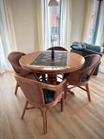 Kersenhouten eethoek met ronde tafel en 4 stoelen, Gebruikt, 100 tot 150 cm, Rond, Ophalen of Verzenden