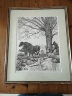 Gene Matras pen en inkt print paarden gesigneerd, Antiek en Kunst, Ophalen of Verzenden