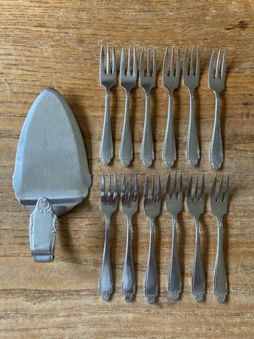 12 Vintage Gero Zilmeta 763 gebaksvorkjes + taartschep beschikbaar voor biedingen
