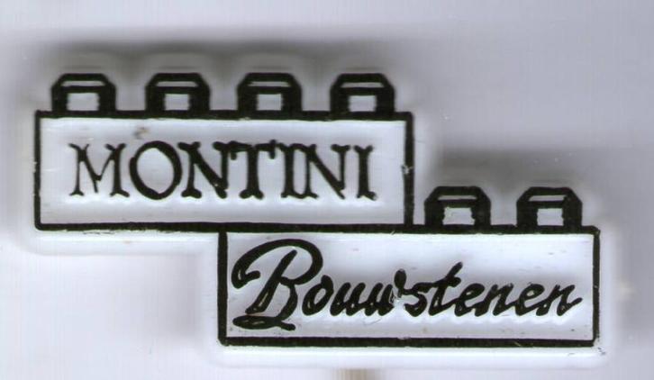MONTINI bouwstenen zwart op wit plastic speldje ( W_339 ), Verzamelen, Speldjes, Pins en Buttons, Zo goed als nieuw, Speldje of Pin