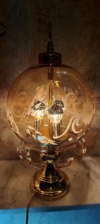 Hele gave Mid Century tafellamp messing/rookglas 3x e14, Mid century, Art deco, space age, klassiek,, Ophalen of Verzenden, Zo goed als nieuw