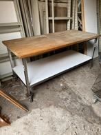 Mobiele werkbank met rvs onderstel en massief houten blad, Doe-het-zelf en Verbouw, Werkbanken, Ophalen, Gebruikt, 170 cm of meer