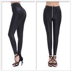Dames legging leer look rits sexy wetlook broek zwart leren), Verzenden, Zwart, Maat 46/48 (XL) of groter, Nieuw