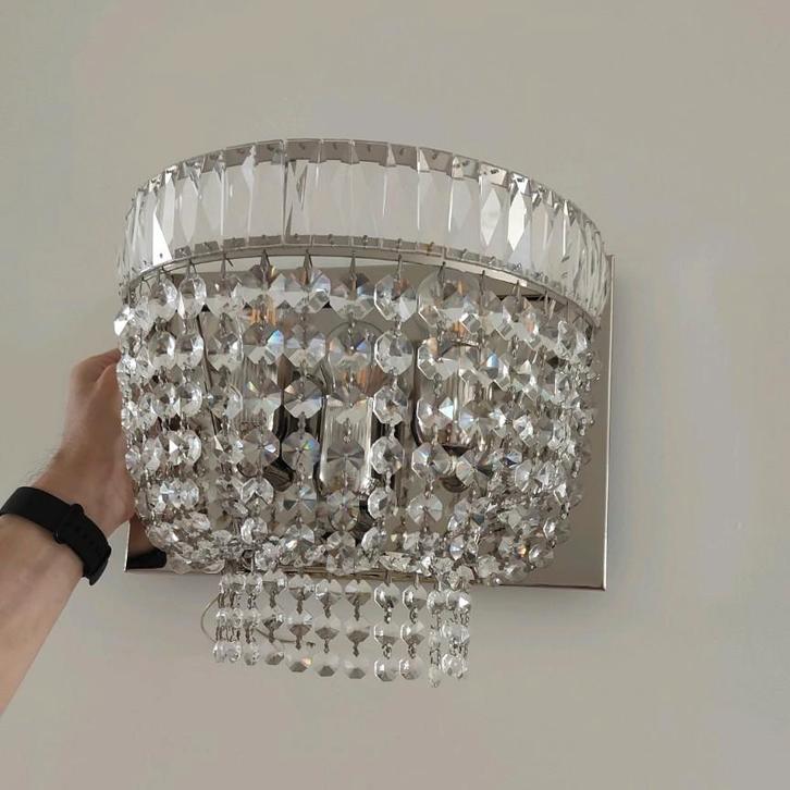 3 Kristallen Wandlampen - Elegant & Sfeervol, Huis en Inrichting, Lampen | Wandlampen, Zo goed als nieuw, Glas, Metaal, Ophalen