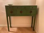 Groene Chinese sidetable met lades en deurtjes, Ophalen, Gebruikt, 100 tot 150 cm, Met lade(s)