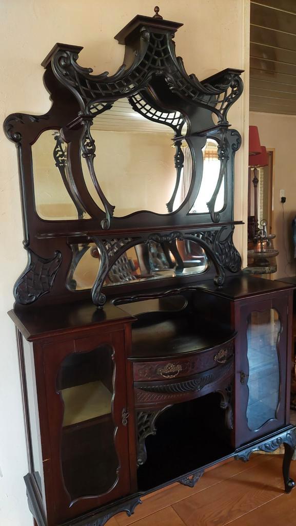 Antieke Art Nouveau Spiegelkast / Vitrinekast, Antiek en Kunst, Antiek | Meubels | Kasten, Ophalen