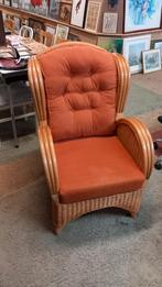 set van 2 Rotan Fauteuil met Oranje Kussens, Ophalen, Gebruikt, Minder dan 75 cm, Riet of Rotan