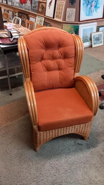 set van 2 Rotan Fauteuil met Oranje Kussens beschikbaar voor biedingen
