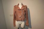 Tigha soepel vallende leren jas biker model oud roze mt L