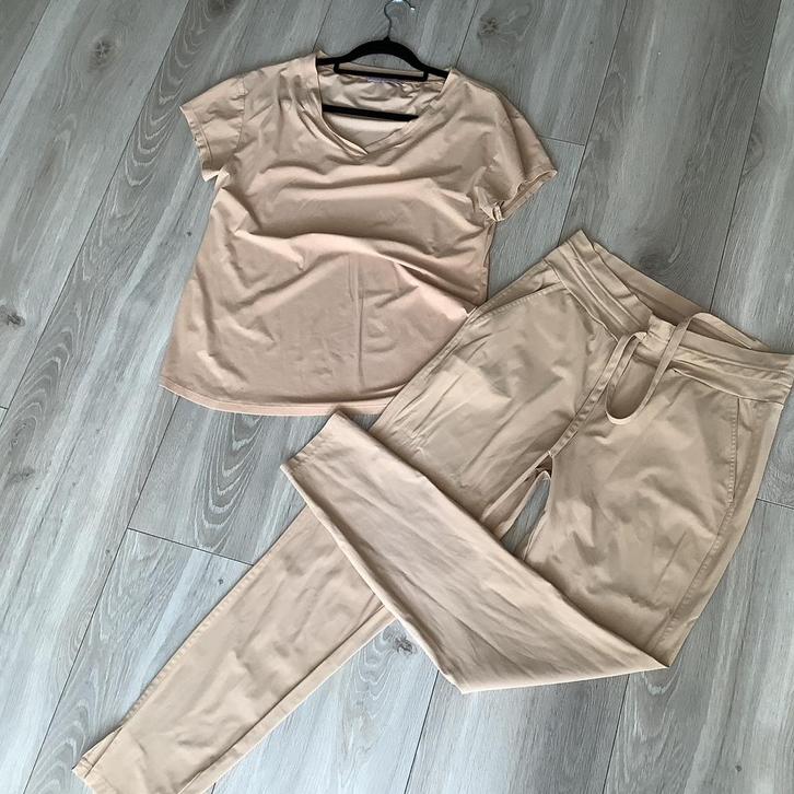 Studio Anneloes travelstof set net jumpsuit broek L top M, Kleding | Dames, Broeken en Pantalons, Zo goed als nieuw, Lang, Ophalen of Verzenden