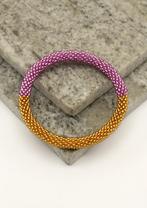Glaskralen armband - paars en goud - RB124, Overige materialen, Overige kleuren, Verzenden, Nieuw