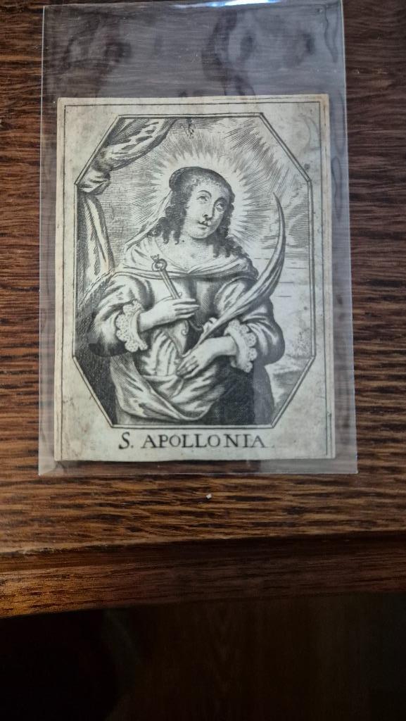 Antiek Devotieprentje Santje Sint Apollania 18e 19e eeuw, Antiek en Kunst, Antiek | Religie, Ophalen of Verzenden